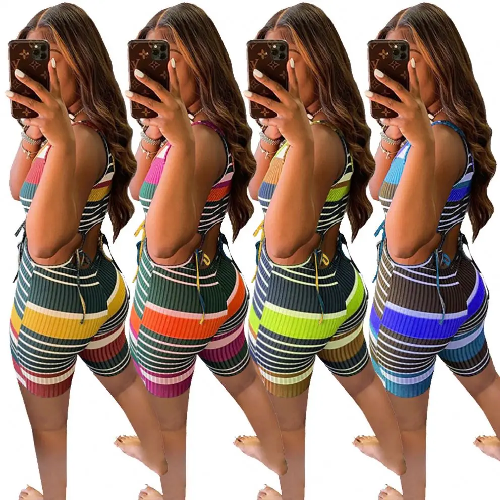 2021 hot sale sleeveless women stripe jumpsuit bandage knit summer jumpsuit, As picture or customized make
2021 hot sale sleeveless women stripe jumpsuit bandage knit summer jumpsuit, As picture or customized make