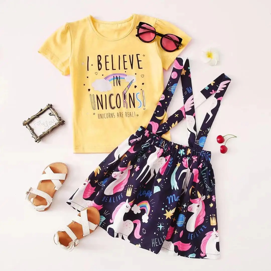 European and American leisure summer short sleeve skirt cartoon unicorn two piece sweet all-match girl skirt set, As picture and also can make as your request
European and American leisure summer short sleeve skirt cartoon unicorn two piece sweet all-match girl skirt set, As picture and also can make as your request