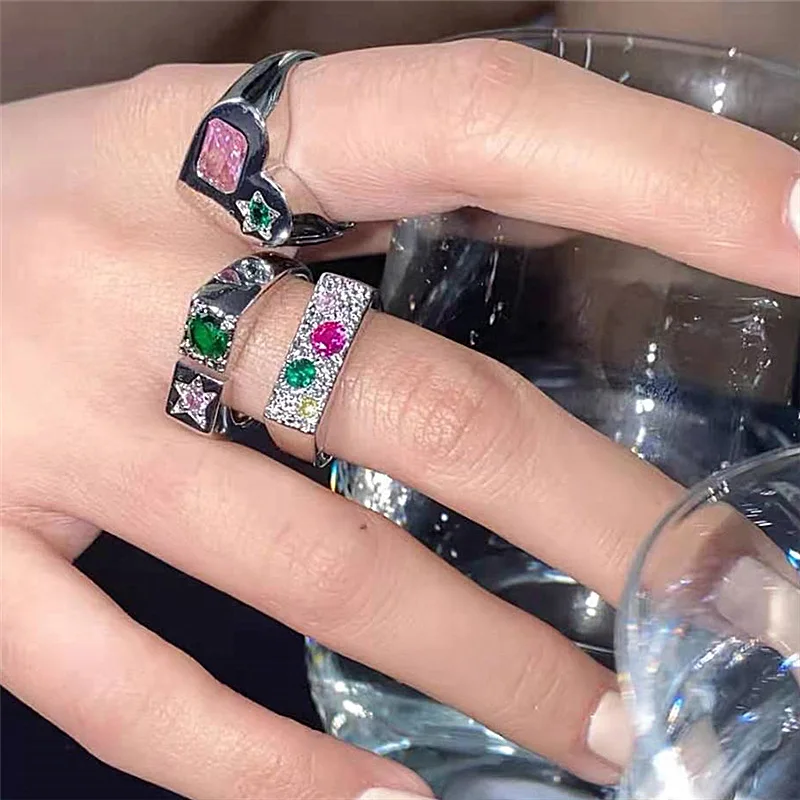 Vintage Fashion Green Pink Crystal Width Finger Rings Gemstone Love Heart Rings For Women Gift 
Vintage Fashion Green Pink Crystal Width Finger Rings Gemstone Love Heart Rings For Women Gift