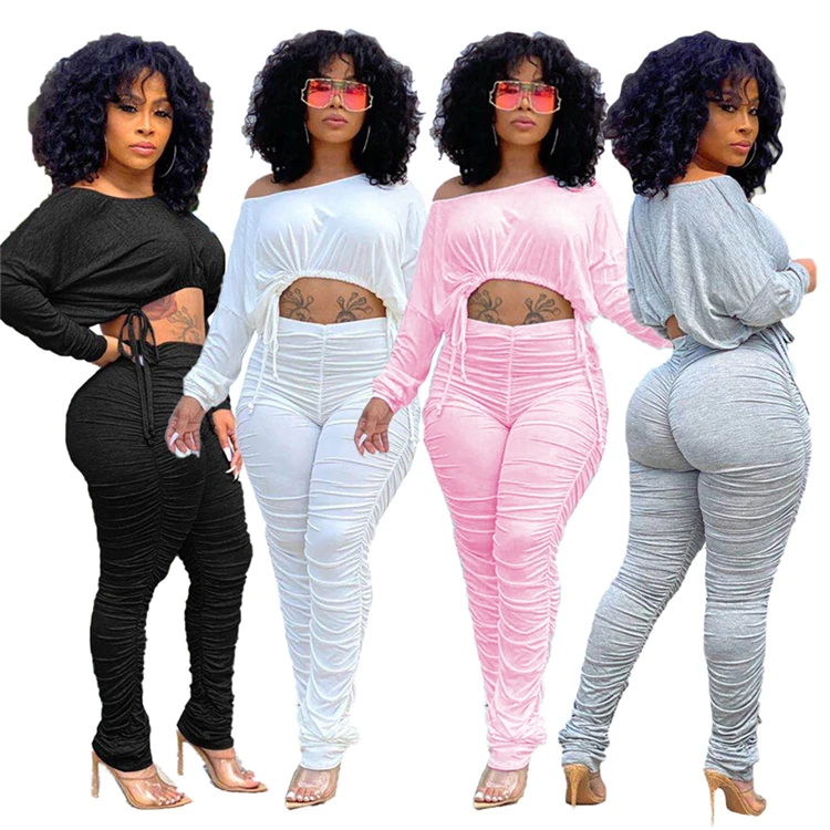 2020 Fall Sexy Ladies 2 Pcs Outfits Crop Tops Long Sleeve Stacked Solid Color Women Clothing Two Piece Set
2020 Fall Sexy Ladies 2 Pcs Outfits Crop Tops Long Sleeve Stacked Solid Color Women Clothing Two Piece Set