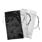 Custom logo black satin silk sunglasses long drawstring jewelry pouch bag for travel