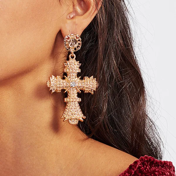 Fashion creative foreign trade jewelry women personality simple exaggerated golden cross diamond earrings, As pictures show
Fashion creative foreign trade jewelry women personality simple exaggerated golden cross diamond earrings, As pictures show