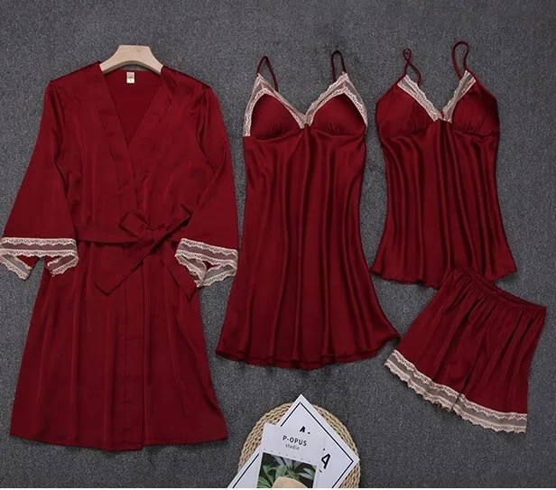SFY-Y57 new arrival autumn women four-piece long sleeves soft touch silk pajamas set sexy lace sleepwear
SFY-Y57 new arrival autumn women four-piece long sleeves soft touch silk pajamas set sexy lace sleepwear