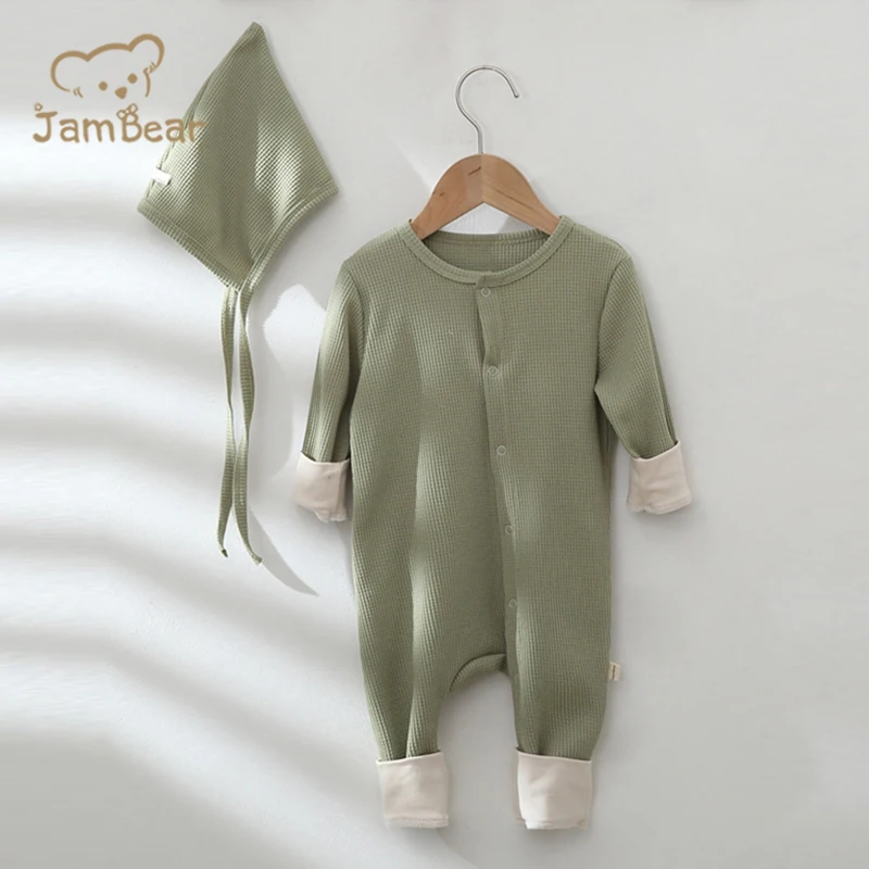 

JamBear Baby Waffle Romper Baby Organic thermal romper Organic cotton infant sleepsuit baby zip onesie toddler onesie