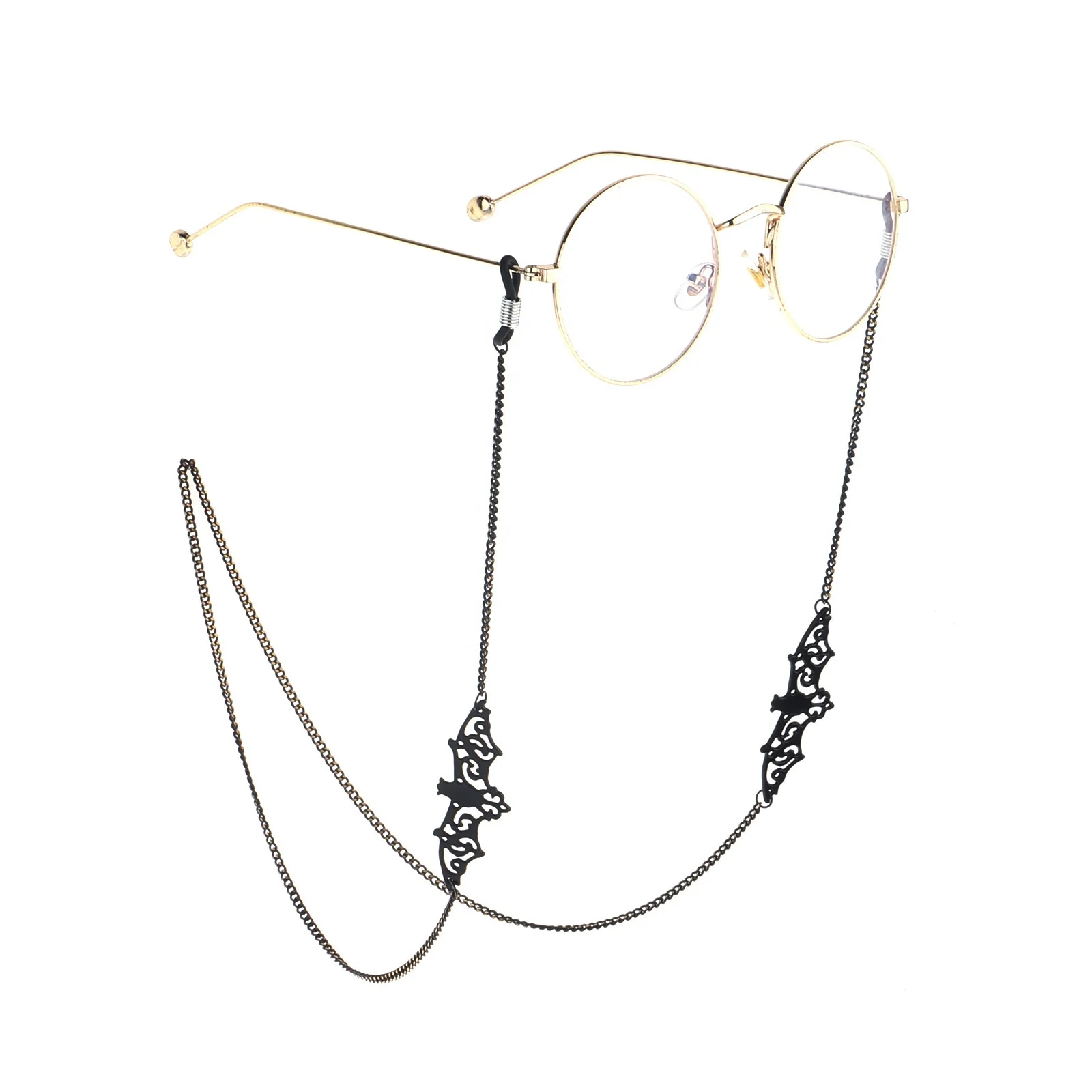Fashion popular metal jewelry black hollow bat pendant sunglasses chains anti-slip necklace lanyard face masking strap chains
Fashion popular metal jewelry black hollow bat pendant sunglasses chains anti-slip necklace lanyard face masking strap chains