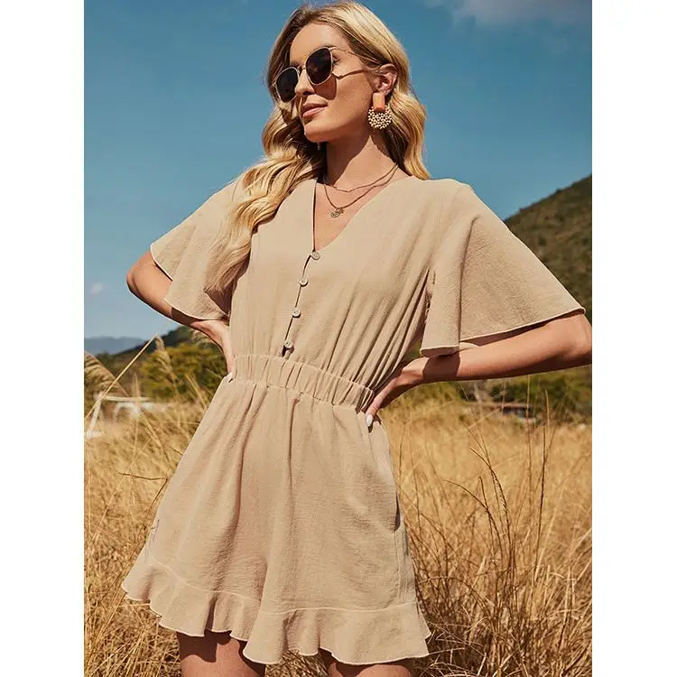 PEARL Solid Color Single Breasted V-Neck Short Style High Waist Short Sleeve Fashion Casual Bodycon Jumpsuit
PEARL Solid Color Single Breasted V-Neck Short Style High Waist Short Sleeve Fashion Casual Bodycon Jumpsuit