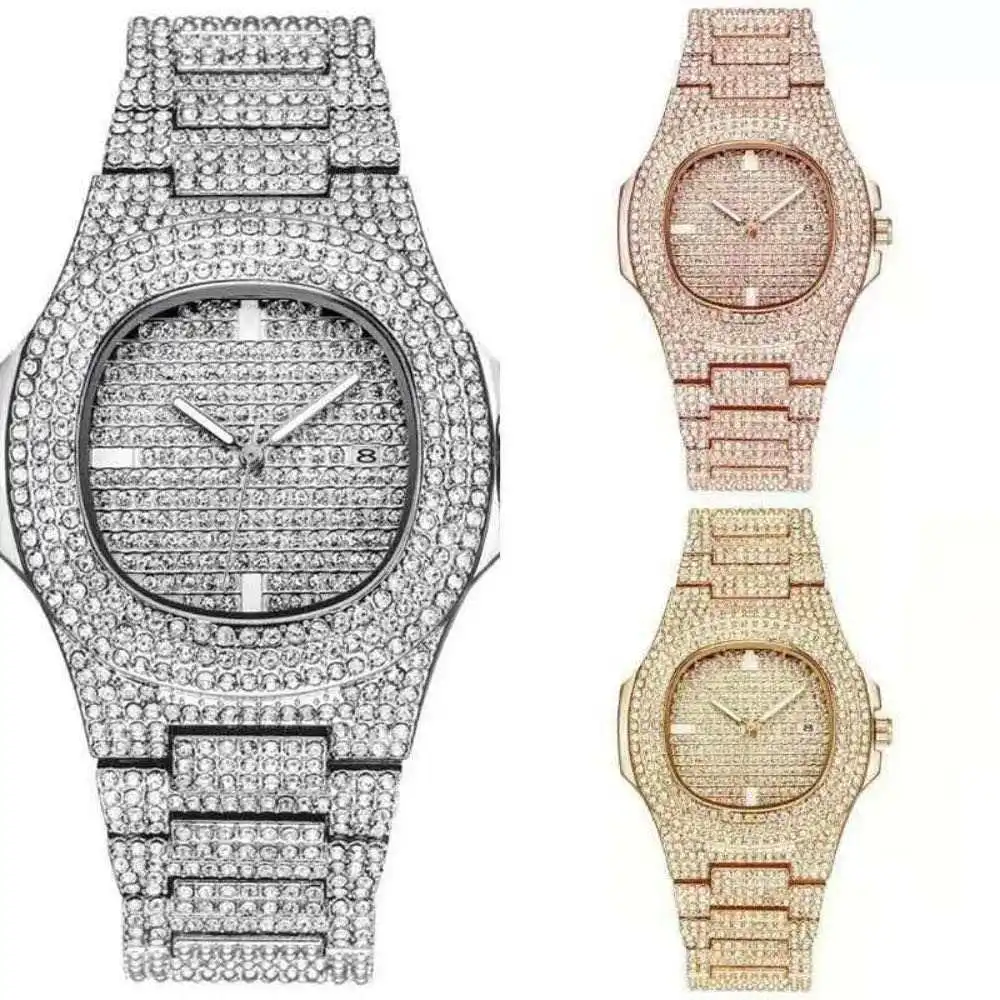 18K Gold Plated Hip Hop Iced Out Quartz Watch Micro CZ Stainless Steel Wristband Clock Hours with sets of cuban chain and ring
18K Gold Plated Hip Hop Iced Out Quartz Watch Micro CZ Stainless Steel Wristband Clock Hours with sets of cuban chain and ring