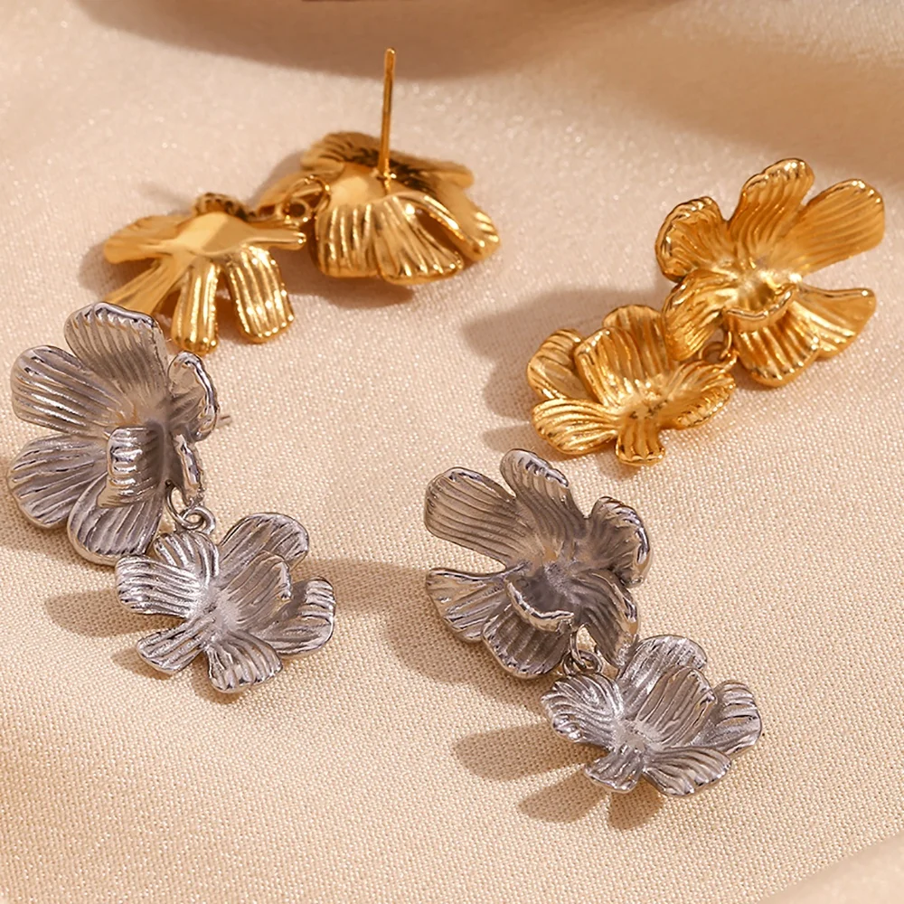 

Engraved Flower Earrings Gold Plated Earrings Statement Jewelry Waterproof boucles d'oreilles en gros