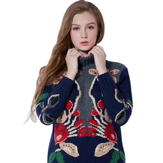factory Women's Long Sleeve Embroidery Pullover design heavy Turtleneck Winter wool heavy Sweater
factory Women's Long Sleeve Embroidery Pullover design heavy Turtleneck Winter wool heavy Sweater