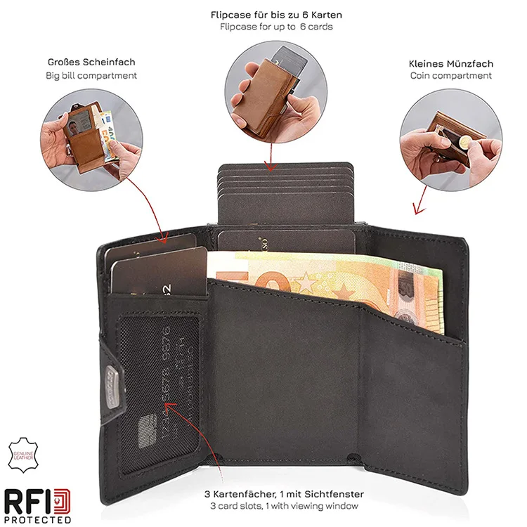 2022 Baellerry genuine leather wallet card holder aluminium metal ridge wallet rfid card holder Automatic pop up wallet, Picture shown
2022 Baellerry genuine leather wallet card holder aluminium metal ridge wallet rfid card holder Automatic pop up wallet, Picture shown