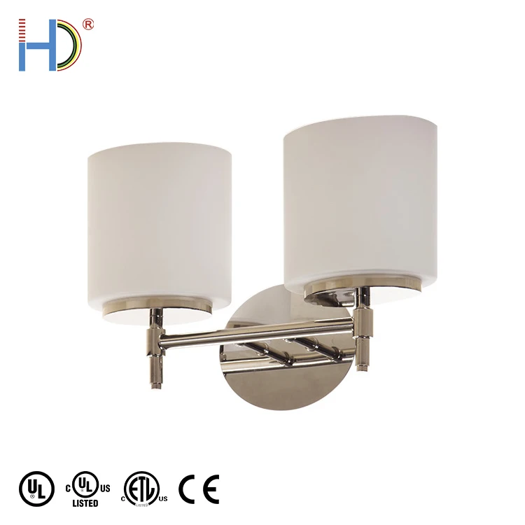 White Classic Double Head Oval White Glass Cover Vintage Polished Nickel Wall Lamp
