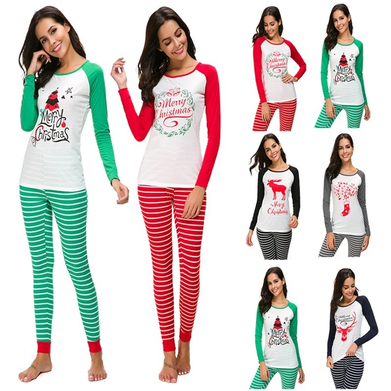 Hot sales Plus size sexy pink and green striped pajamas Christmas tree pajamas casual set for women
Hot sales Plus size sexy pink and green striped pajamas Christmas tree pajamas casual set for women