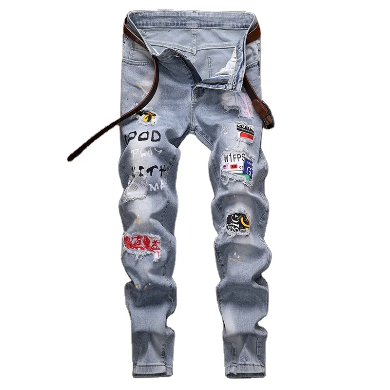Men New Hip hop Graffiti printed Straight Jeans Man High street Slim stretch Ripped Patch cotton Casual denim trousers
Men New Hip hop Graffiti printed Straight Jeans Man High street Slim stretch Ripped Patch cotton Casual denim trousers