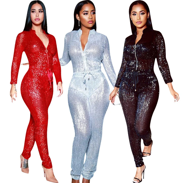 fashion women sequin jumpsuits solid PU long sleeve zipper outfits club wear with belt
fashion women sequin jumpsuits solid PU long sleeve zipper outfits club wear with belt