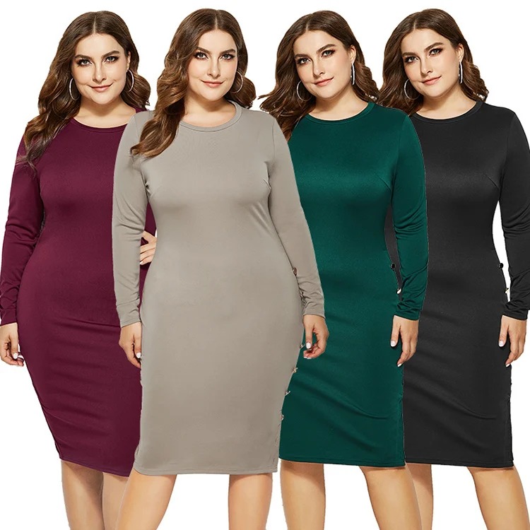 Free Shipping Candy Color Button Fashion Round Neck Long Sleeve Solid Color Fat Sexy Plus Size Bodycon Dress
Free Shipping Candy Color Button Fashion Round Neck Long Sleeve Solid Color Fat Sexy Plus Size Bodycon Dress