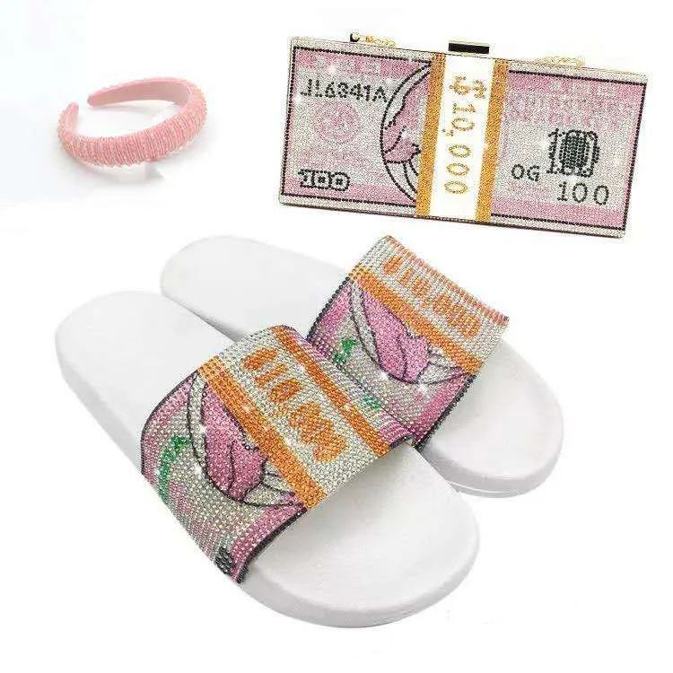 2021 summer new fashion women's dollar shoe bag headband three-piece lady's slippers with diamonds
2021 summer new fashion women's dollar shoe bag headband three-piece lady's slippers with diamonds