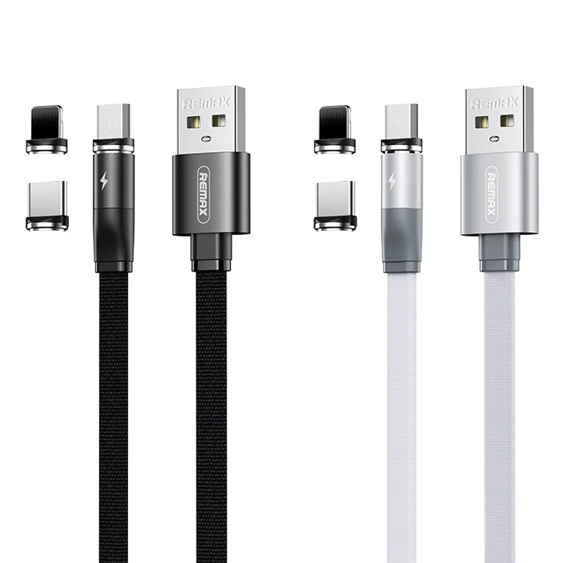 

Remax Join Us Flag Series RC-169th 1M 360 degree Charger Usb Type-C Braided 3 In 1 Magnetic Charging Cable for Iphone, Black white
