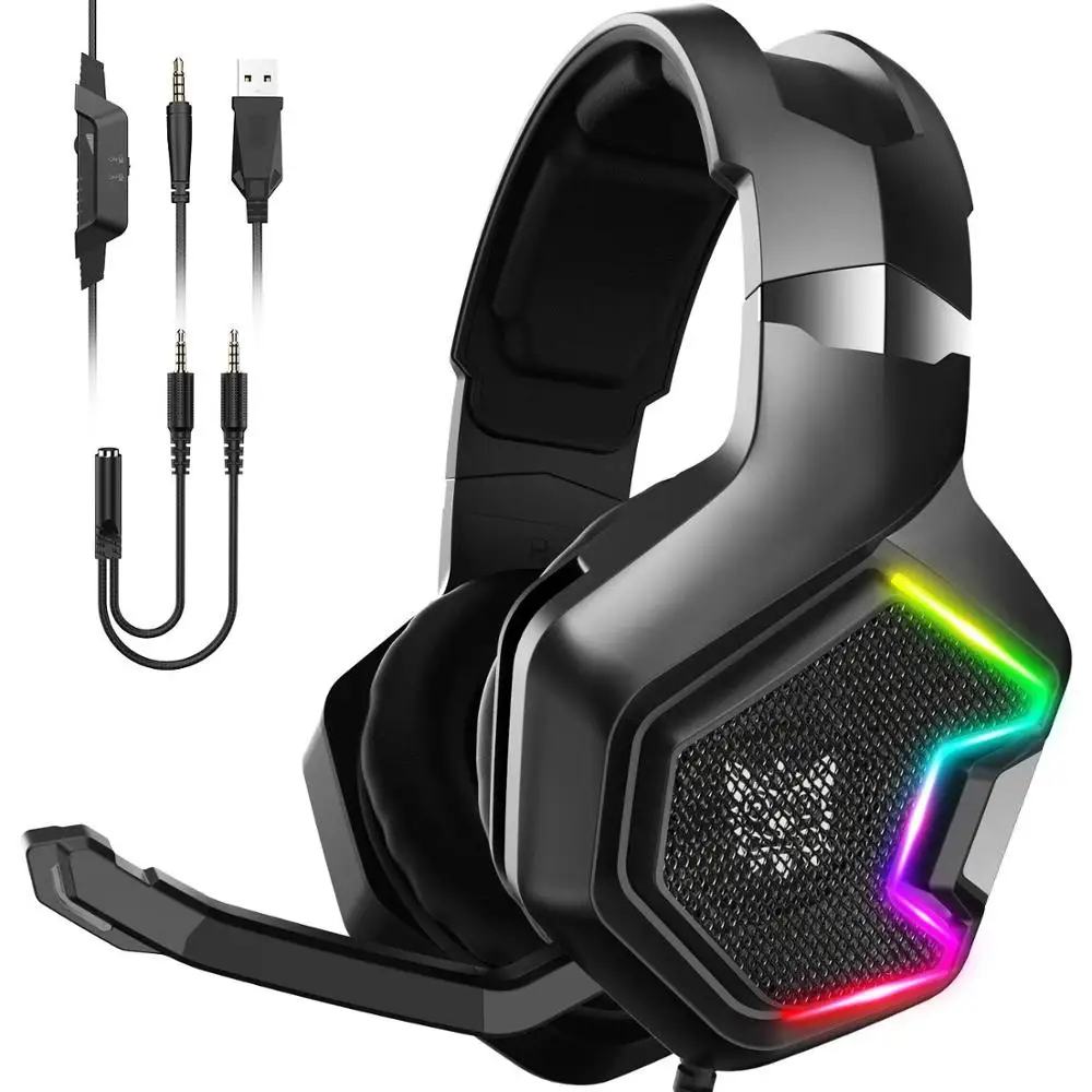 

Rgb Gaming Headset Casque Wired Pc Surround Sound Bass Gamer Headphone With Mic For Playstation 4//pc/laptop/new Xbox One, Black, black+red