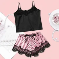 2pcs /set Fashion Women Pajamas Set Satin Lace Silk Polk Dot Print Camisole Tops and Shorts Bow Sleepwear Set
2pcs /set Fashion Women Pajamas Set Satin Lace Silk Polk Dot Print Camisole Tops and Shorts Bow Sleepwear Set