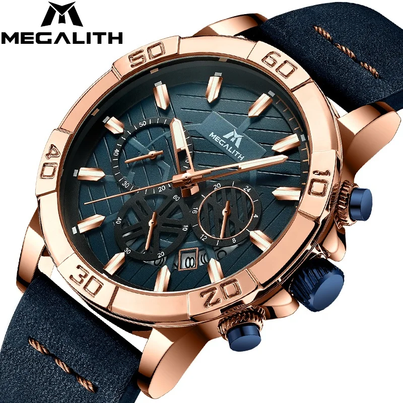 MEGALITH popular high quality golden alloy case quartz watch for men genuine leather water resistant fashion watch young men
MEGALITH popular high quality golden alloy case quartz watch for men genuine leather water resistant fashion watch young men