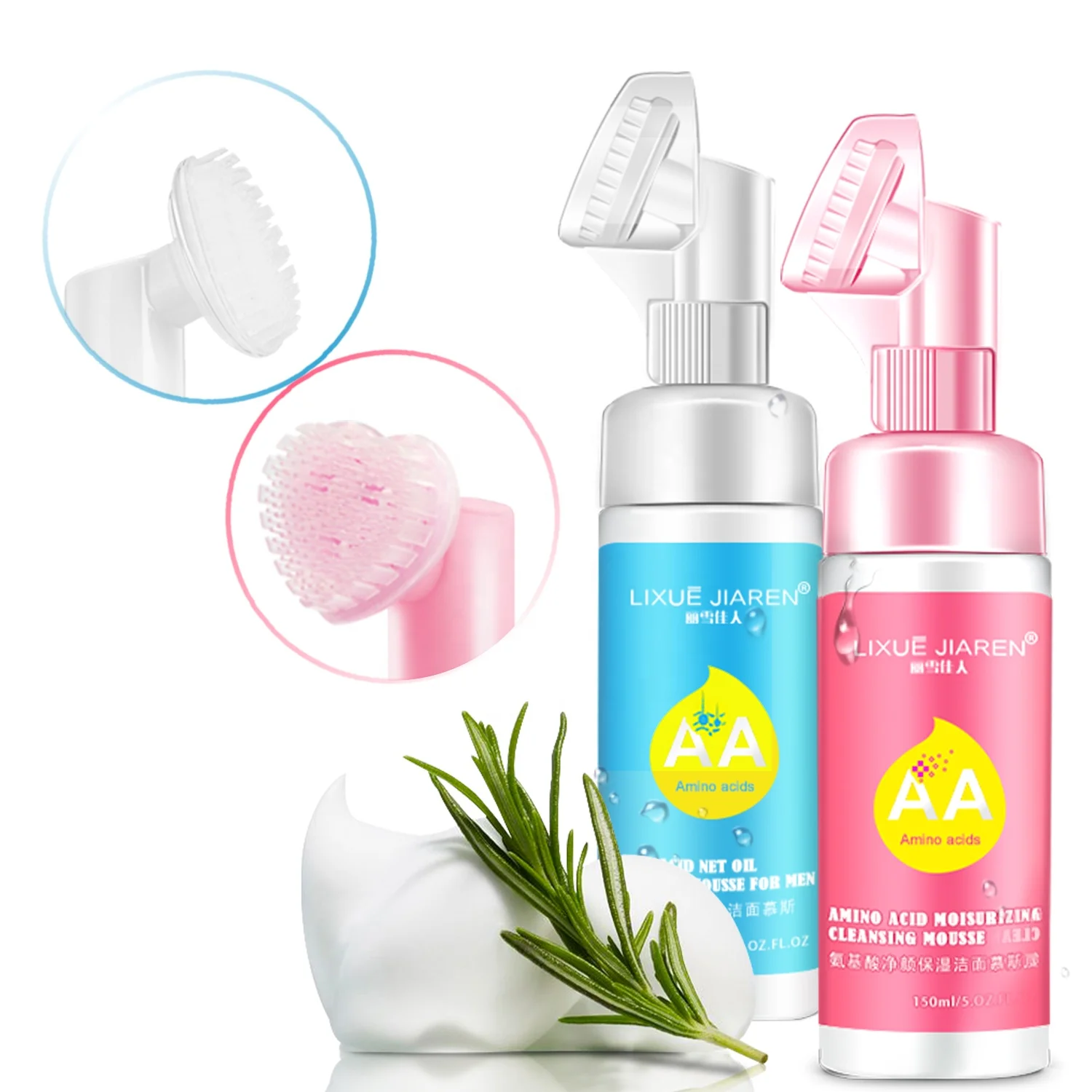 

Amino Acid Activated Brightening Whitening Organic Facial Cleanser Cleansing Mousse, Pink, blue
