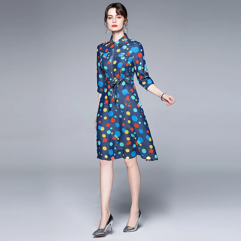 2021 hot sale women's polka dot print dress ladies denim fabric casual dress ladies belt slim denim long skirt
2021 hot sale women's polka dot print dress ladies denim fabric casual dress ladies belt slim denim long skirt