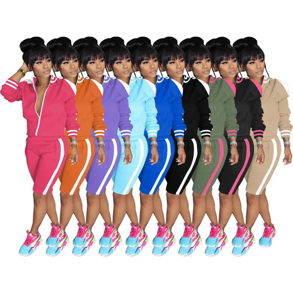 2020 new arrival women Women's Patchwork Colour Zipper Tops Jackets Shorts Sets Outfit striped Tracksuit Two Piece Sets, Roseo orange
2020 new arrival women Women's Patchwork Colour Zipper Tops Jackets Shorts Sets Outfit striped Tracksuit Two Piece Sets, Roseo orange