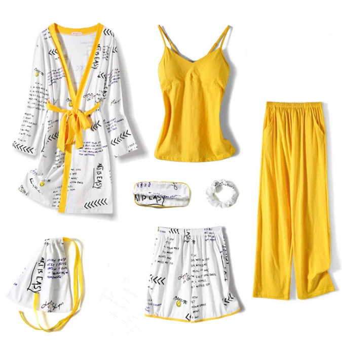 New Woman 7 Pieces Cotton Pajamas Set Printed Colorful Leisure Sleepwear Spring Autumn Shorts Woman Female Home Wear
New Woman 7 Pieces Cotton Pajamas Set Printed Colorful Leisure Sleepwear Spring Autumn Shorts Woman Female Home Wear