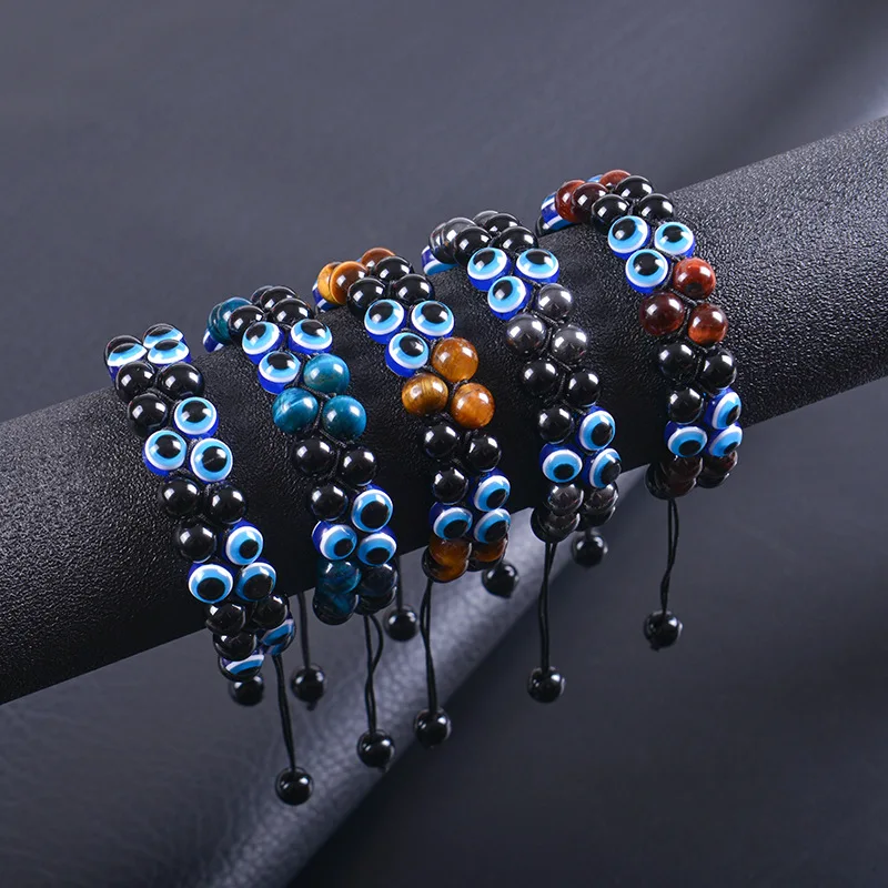 NUORO New Design 8MM Evil Eye Bead Bracelet Hand Woven Double Layer Tiger Eye Stone Black Magnet Adjustable Rope Bracelets
NUORO New Design 8MM Evil Eye Bead Bracelet Hand Woven Double Layer Tiger Eye Stone Black Magnet Adjustable Rope Bracelets