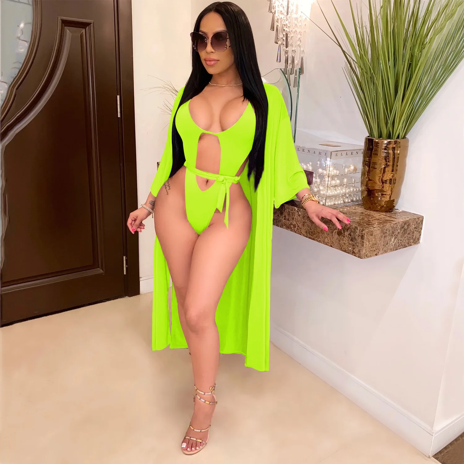 Two Piece Bikini Set Swimwear with Cover Up Women Long Chiffon Outfit Bathing Suit Swimsuit, As picture
Two Piece Bikini Set Swimwear with Cover Up Women Long Chiffon Outfit Bathing Suit Swimsuit, As picture