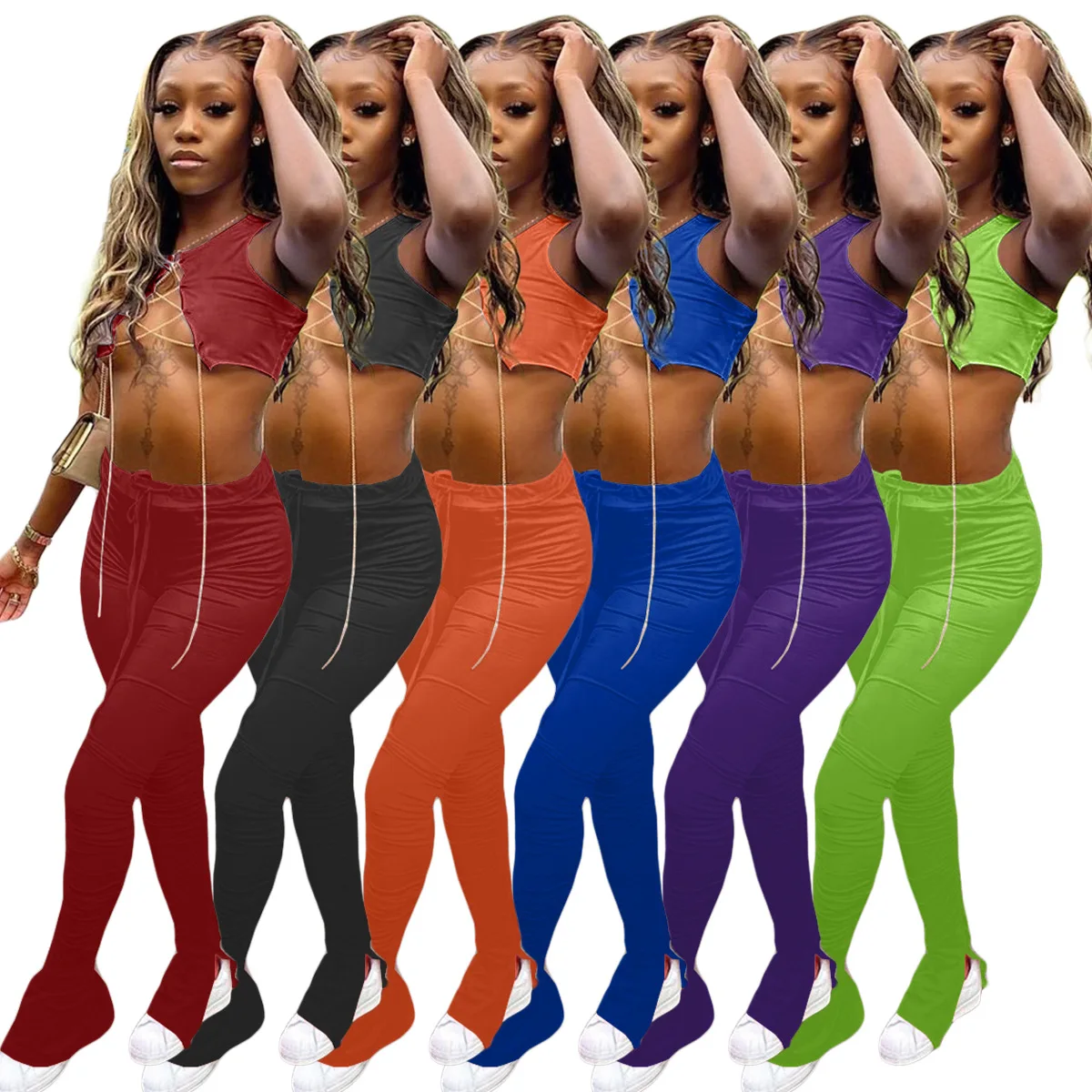 B53339A Fashionable new design women sexy pure color flare pants set, Green/blue/orange/purple/black/burgundy
B53339A Fashionable new design women sexy pure color flare pants set, Green/blue/orange/purple/black/burgundy