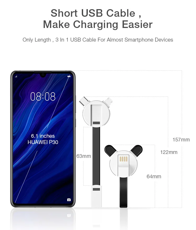Wholesale OEM Fast Charging Line 3in 1 Portable Keychain Micro USB Type C Mobile Data Cable for Android - ANKUX.COM