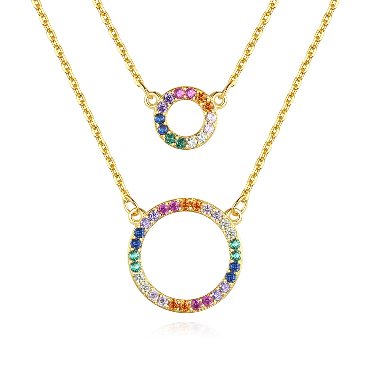 CZCITY Layered Double Circle Necklace Pendant Handmade 18K Gold Plated Sterling Silver Rainbow Necklace Silver Two Link Chain
CZCITY Layered Double Circle Necklace Pendant Handmade 18K Gold Plated Sterling Silver Rainbow Necklace Silver Two Link Chain