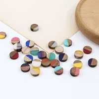 

2018 Korean fashion stitching contrast color wood and resin round patch Earrings necklace bracelet material jewelry accessories