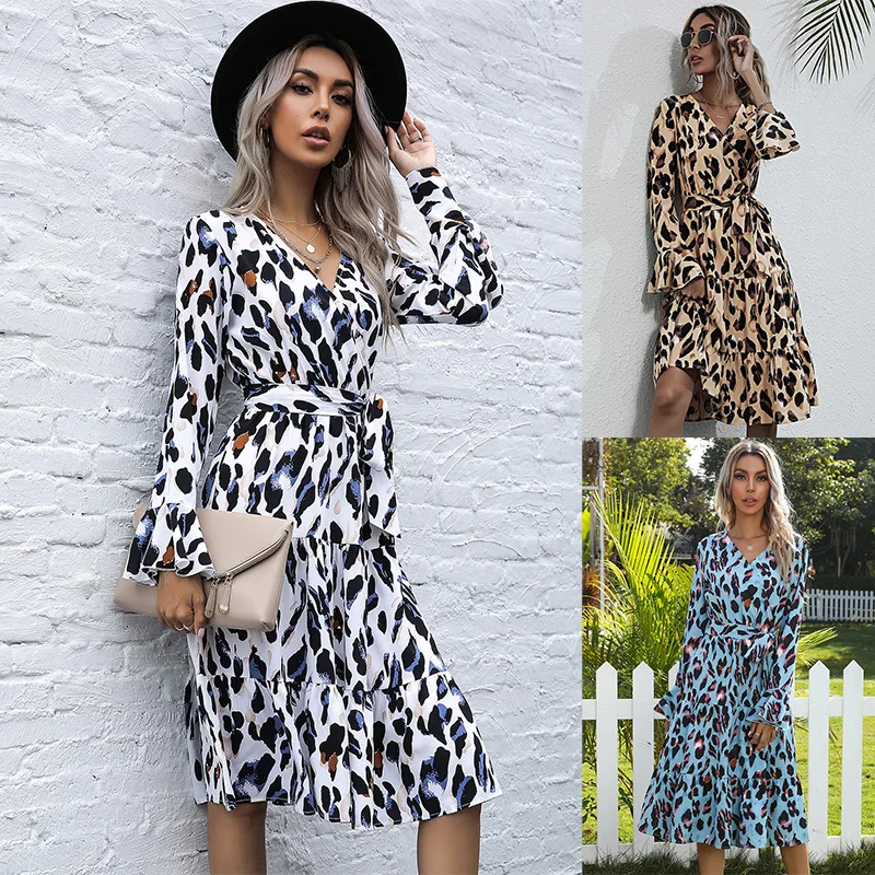lady's fall formal leopard print long sleeve lace-up dresses women fall elegant dress casual
lady's fall formal leopard print long sleeve lace-up dresses women fall elegant dress casual