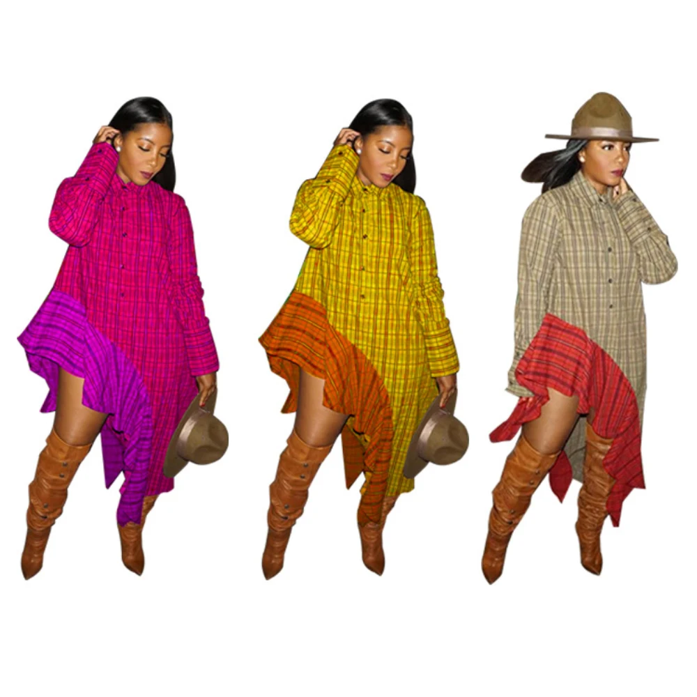 YW0372 Contrast Color Irregular Plaid Shirt Dress Casual Fall Shirts Long Sleeve Dress
YW0372 Contrast Color Irregular Plaid Shirt Dress Casual Fall Shirts Long Sleeve Dress
