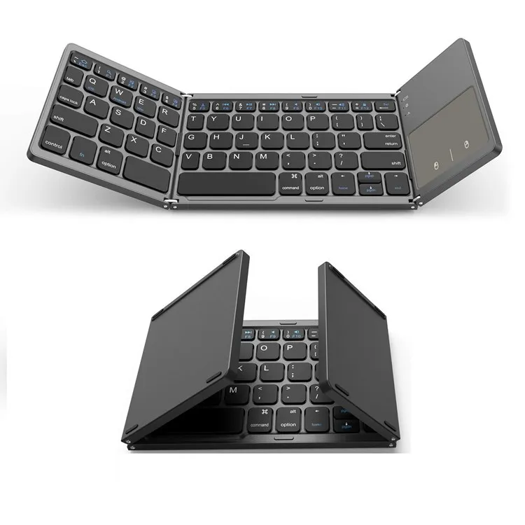 

Portable Slim Dual Mode BT&USB Wired Rechargeable Keyboard with Touchpad Mouse Gray Wireless Foldable Keyboard