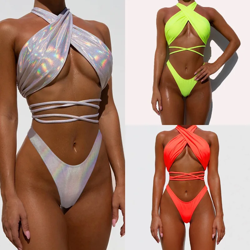 2021 Fluorescent String Tie Cross T Style Bikini Set Sequins Swimsuit Swimwear Women Beachwear Two Piece Bathing Suit
2021 Fluorescent String Tie Cross T Style Bikini Set Sequins Swimsuit Swimwear Women Beachwear Two Piece Bathing Suit