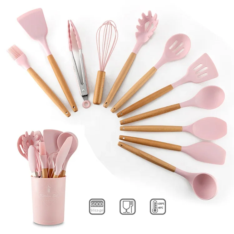 Kitchen Tools-Kitchen Accessories with Storage Bucket-Silicone Cooking Utensils with Natural Wooden Handles, 4 colors
Kitchen Tools-Kitchen Accessories with Storage Bucket-Silicone Cooking Utensils with Natural Wooden Handles, 4 colors