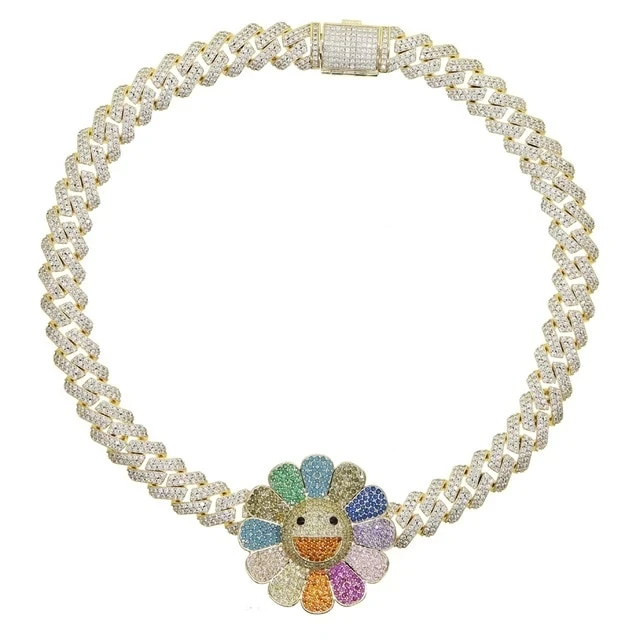 Custom Designs Hiphop Jewelry Bling 16 inch 12mm Zircon Paved Cuban Link Chain Murakami Flower Necklace
Custom Designs Hiphop Jewelry Bling 16 inch 12mm Zircon Paved Cuban Link Chain Murakami Flower Necklace