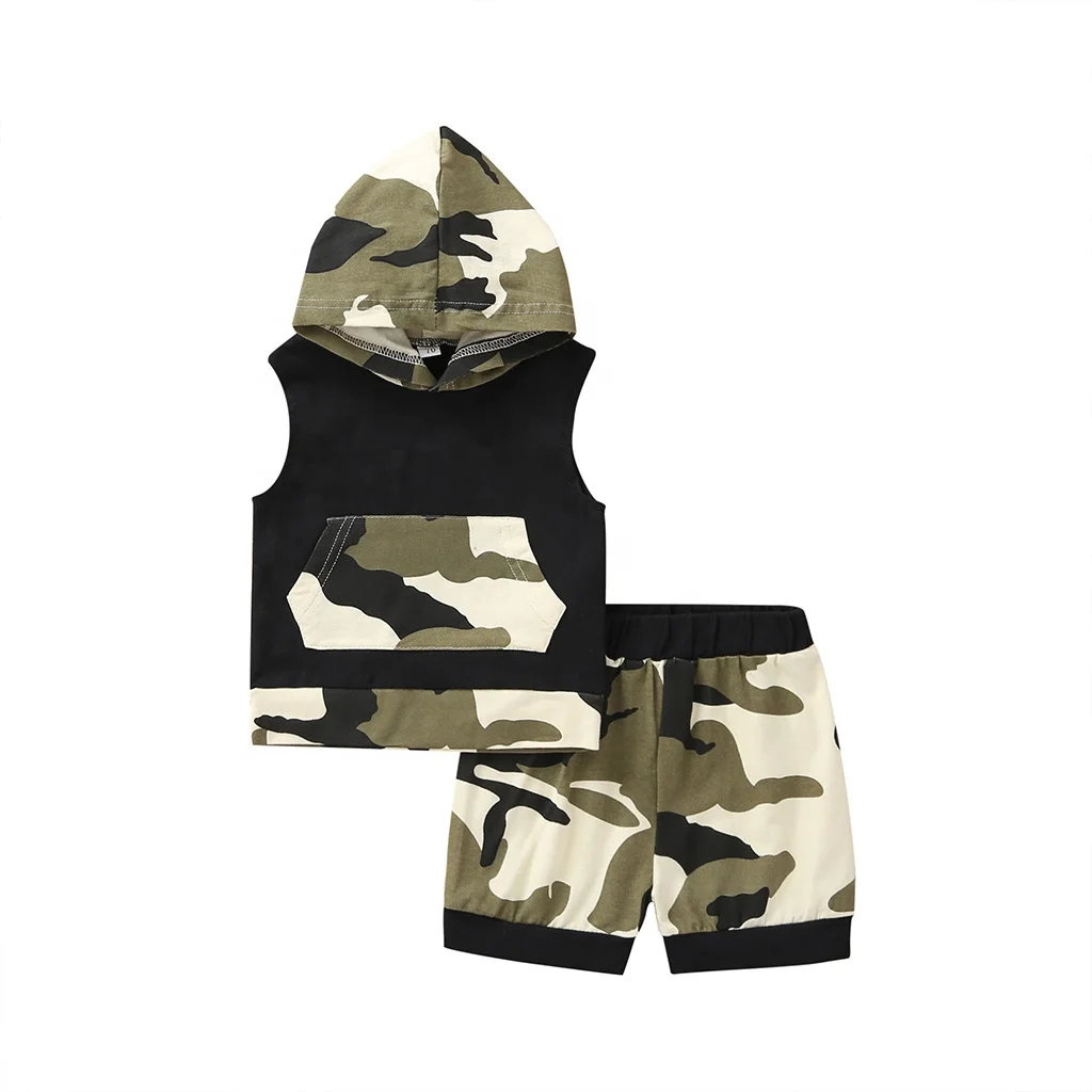 Promotion Sale Camouflage Pattern Hooded Tank Top Summer Baby Boy Clothing Matching Pants Two-Piece Set
Promotion Sale Camouflage Pattern Hooded Tank Top Summer Baby Boy Clothing Matching Pants Two-Piece Set