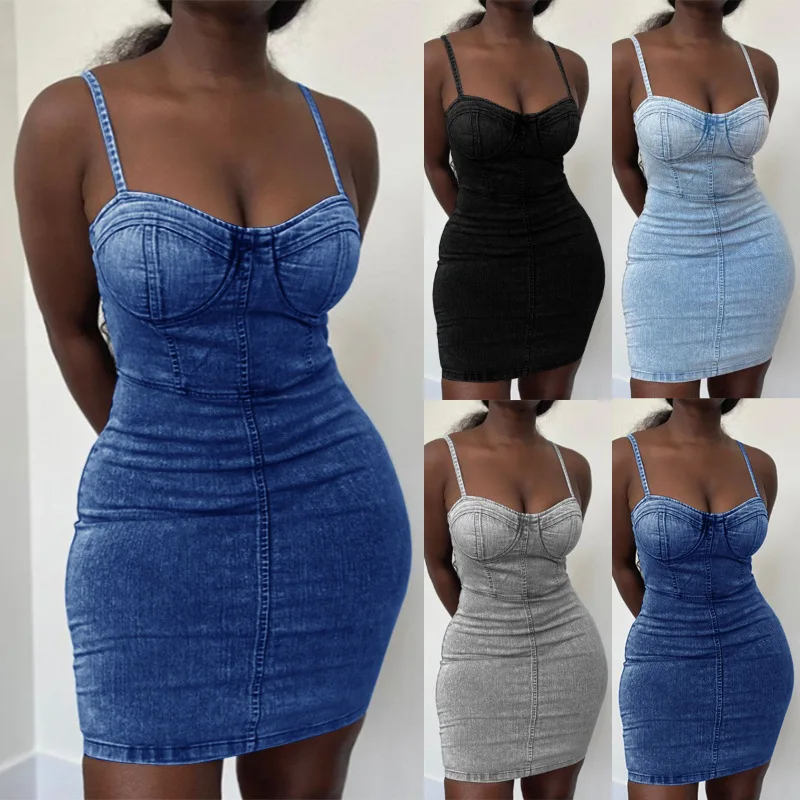 2021 Hot Sale Women Trendy Summer Halter Plus Size Solid Color Jeans Dress Bodycon Real Denim Mini Dress, Customized color
2021 Hot Sale Women Trendy Summer Halter Plus Size Solid Color Jeans Dress Bodycon Real Denim Mini Dress, Customized color