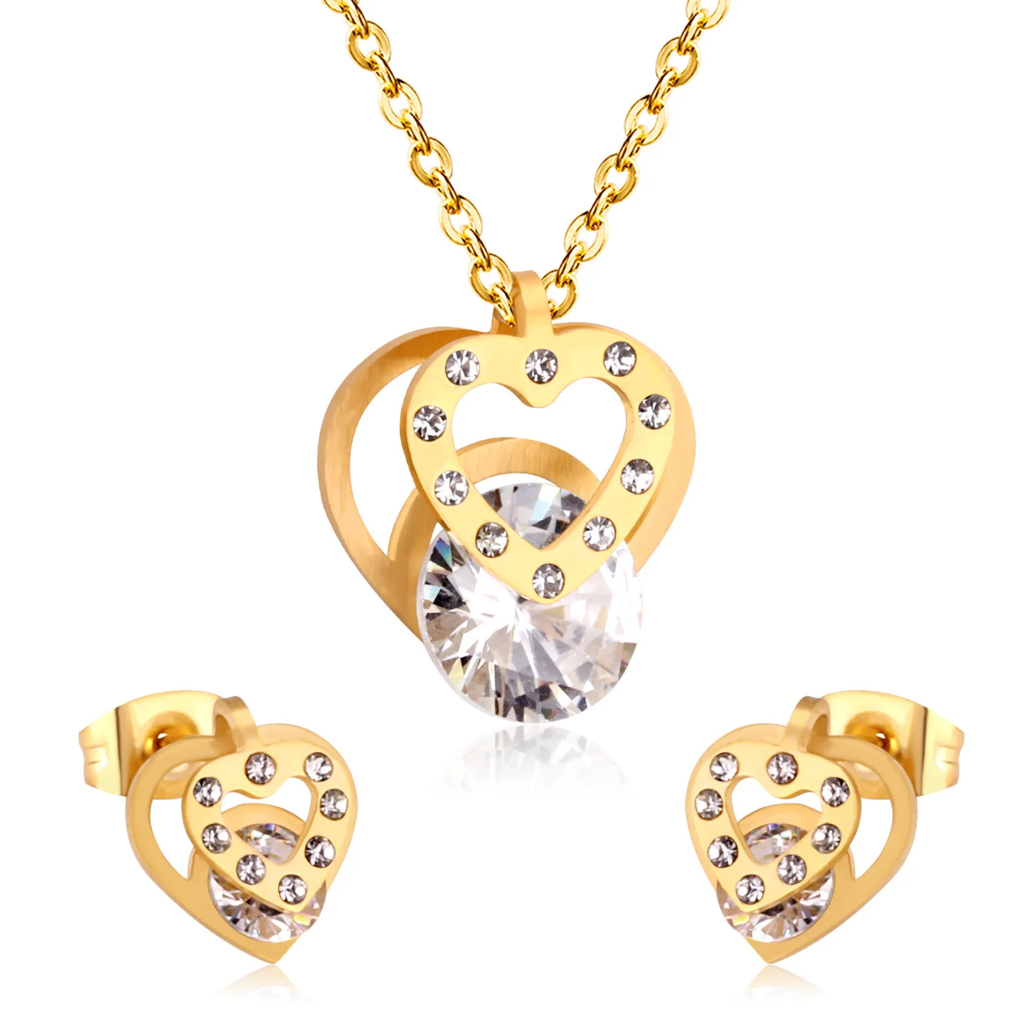 new fashion temperament two heart-shaped diamond pendant earrings high quality dubai 3color gold color jewelry set
new fashion temperament two heart-shaped diamond pendant earrings high quality dubai 3color gold color jewelry set