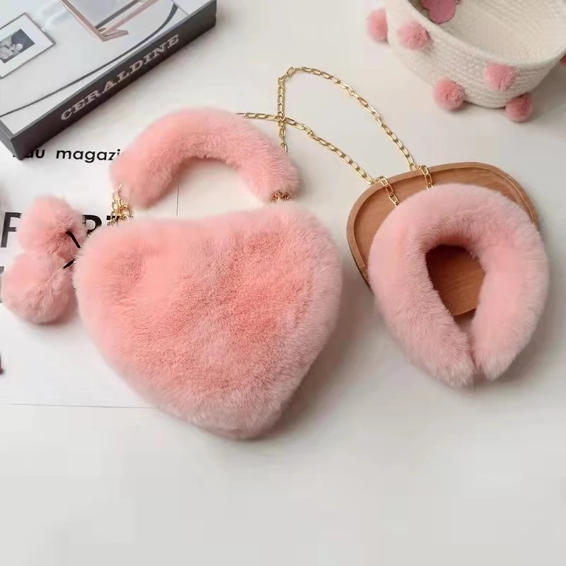 Fashion Sweet Spicy Women Heart Shape Faux Fur Purse Set With Fur Handle Furry Tote Bag Handbag Headbands Sets With Ball glasses, Customizable
Fashion Sweet Spicy Women Heart Shape Faux Fur Purse Set With Fur Handle Furry Tote Bag Handbag Headbands Sets With Ball glasses, Customizable