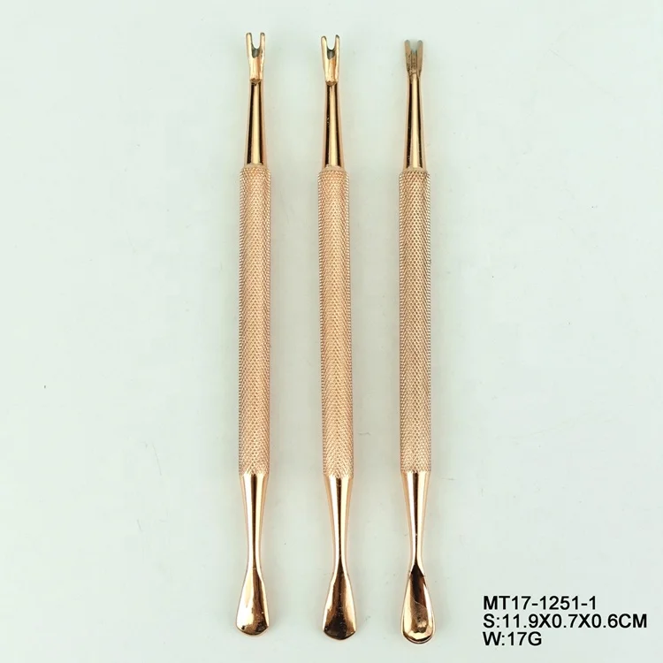 Wholesale rose gold double side metal cuticle pusher stainless steel callus remover tools
Wholesale rose gold double side metal cuticle pusher stainless steel callus remover tools