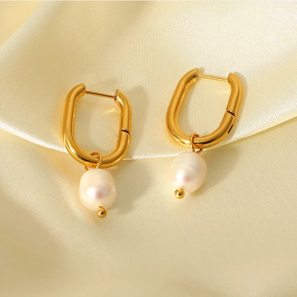 Fashion Boho Freshwater Pearl Drop Earrings Wedding Jewelry Stainless Steel 18K Gold White Pearl Hoop Earring
Fashion Boho Freshwater Pearl Drop Earrings Wedding Jewelry Stainless Steel 18K Gold White Pearl Hoop Earring