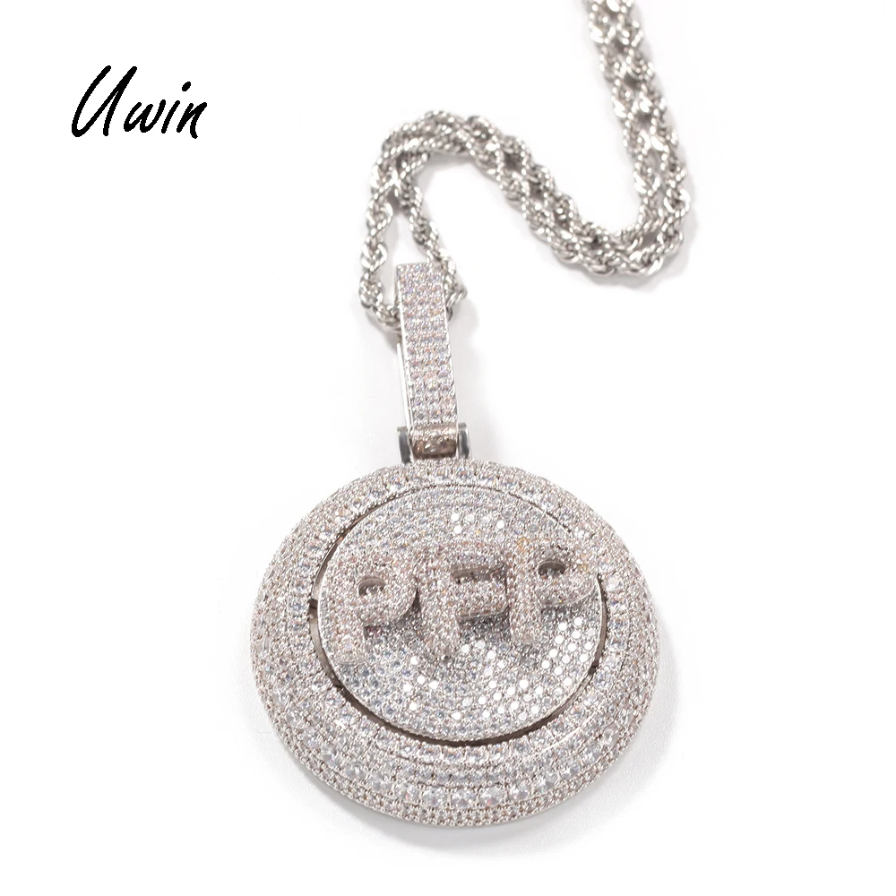 

2021 Popular Custom Spin Letter Names Necklace Zirconia Name Plate Round Pendant Rapper Chain
