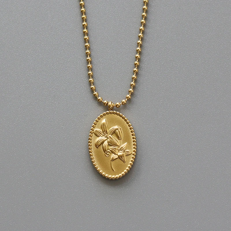 Long Chain Necklace Design Stainless Steel Plated 18K Gold Oval Lily Flower Pendant Necklace for Women
Long Chain Necklace Design Stainless Steel Plated 18K Gold Oval Lily Flower Pendant Necklace for Women