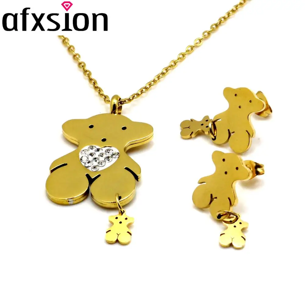 Afxsion 316l stainless steel jewelry Bear Zircon pendant necklace and earrings set Stainless steel jewelry women, Picture
Afxsion 316l stainless steel jewelry Bear Zircon pendant necklace and earrings set Stainless steel jewelry women, Picture