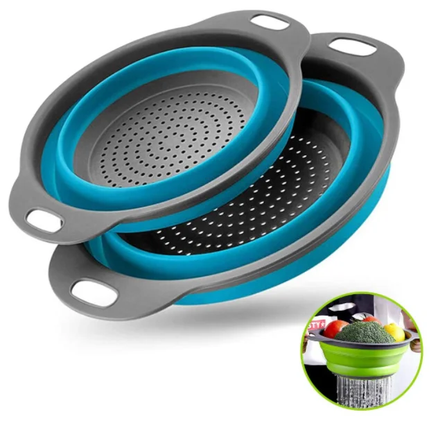 USSE Basket Collapsible Colander Set of 2 Round Silicone Kitchen Strainer Set, Orange green red blue
USSE Basket Collapsible Colander Set of 2 Round Silicone Kitchen Strainer Set, Orange green red blue